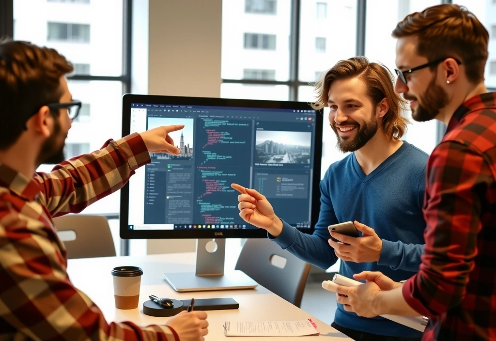 Tým StudioEdge diskutuje o projektu