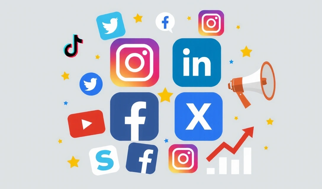 Ilustrace sociálních médií a placené reklamy