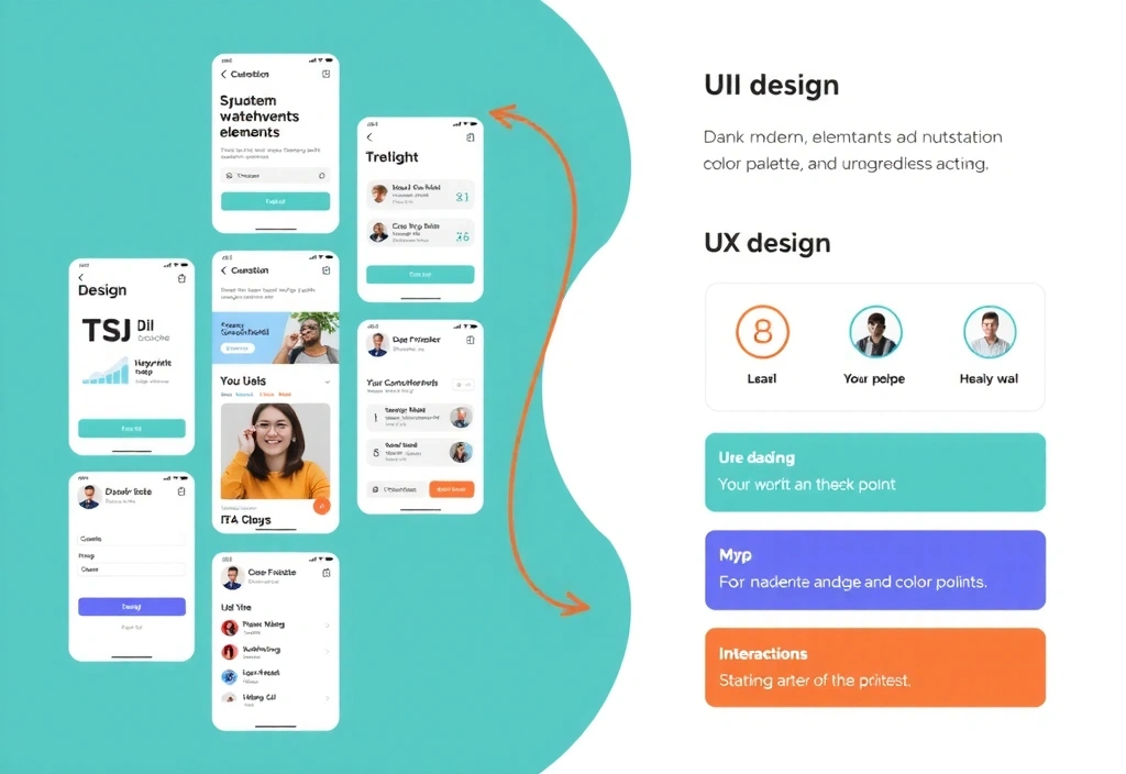 Ilustrace UI designu s čistými prvky a UX designu s uživatelskou cestou